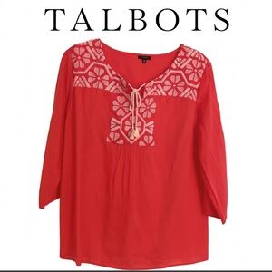 Talbots Woman Fuchsia Boho Tunic Blouse – Tassel Tie Front, Fully Lined, Size X
